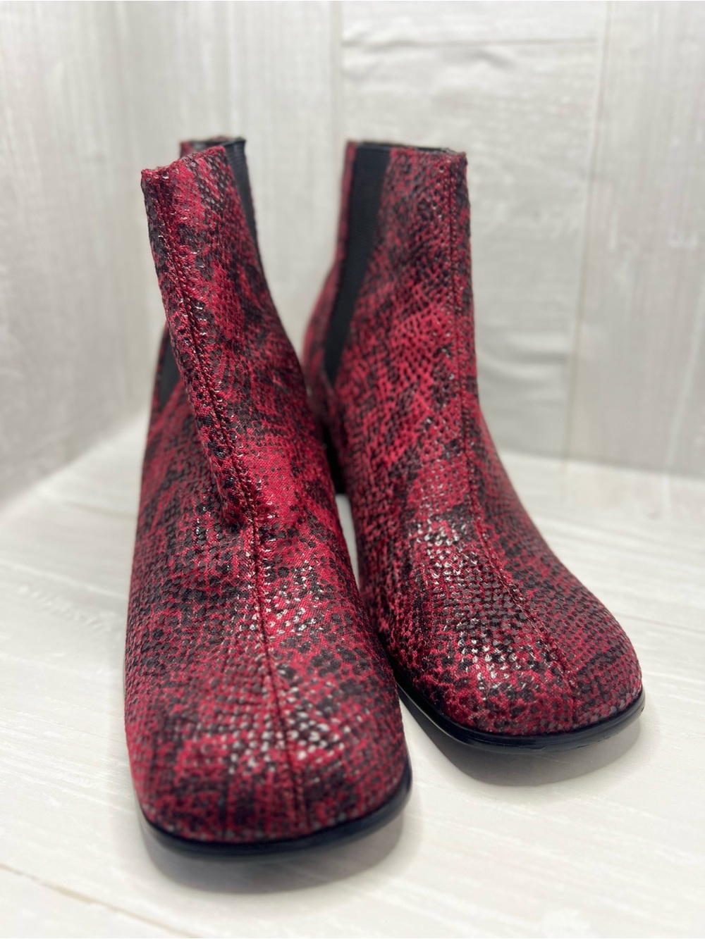 Chinese Laundry Red Snakeskin-Print Ankle Booties